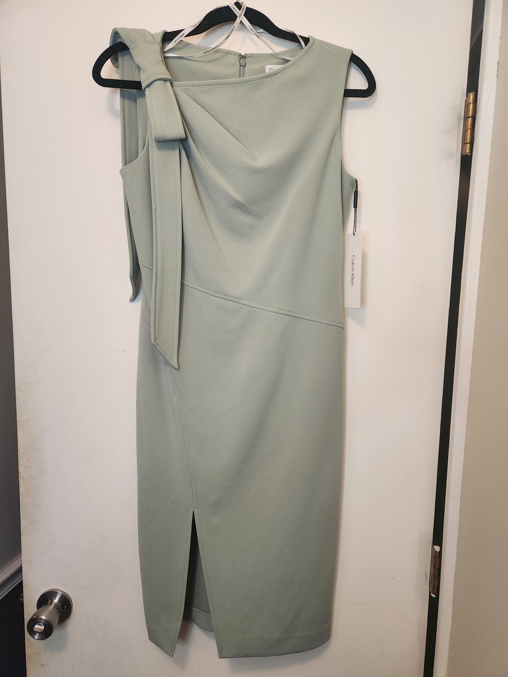 Calvin Klein Light Sage Midi Dress with Shoulder Tie Size 6